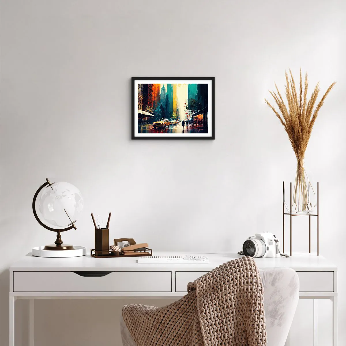 Poster in einem schwarzem Rahmen - New York – selbst der Regen ist hier bunt - 40x30 cm