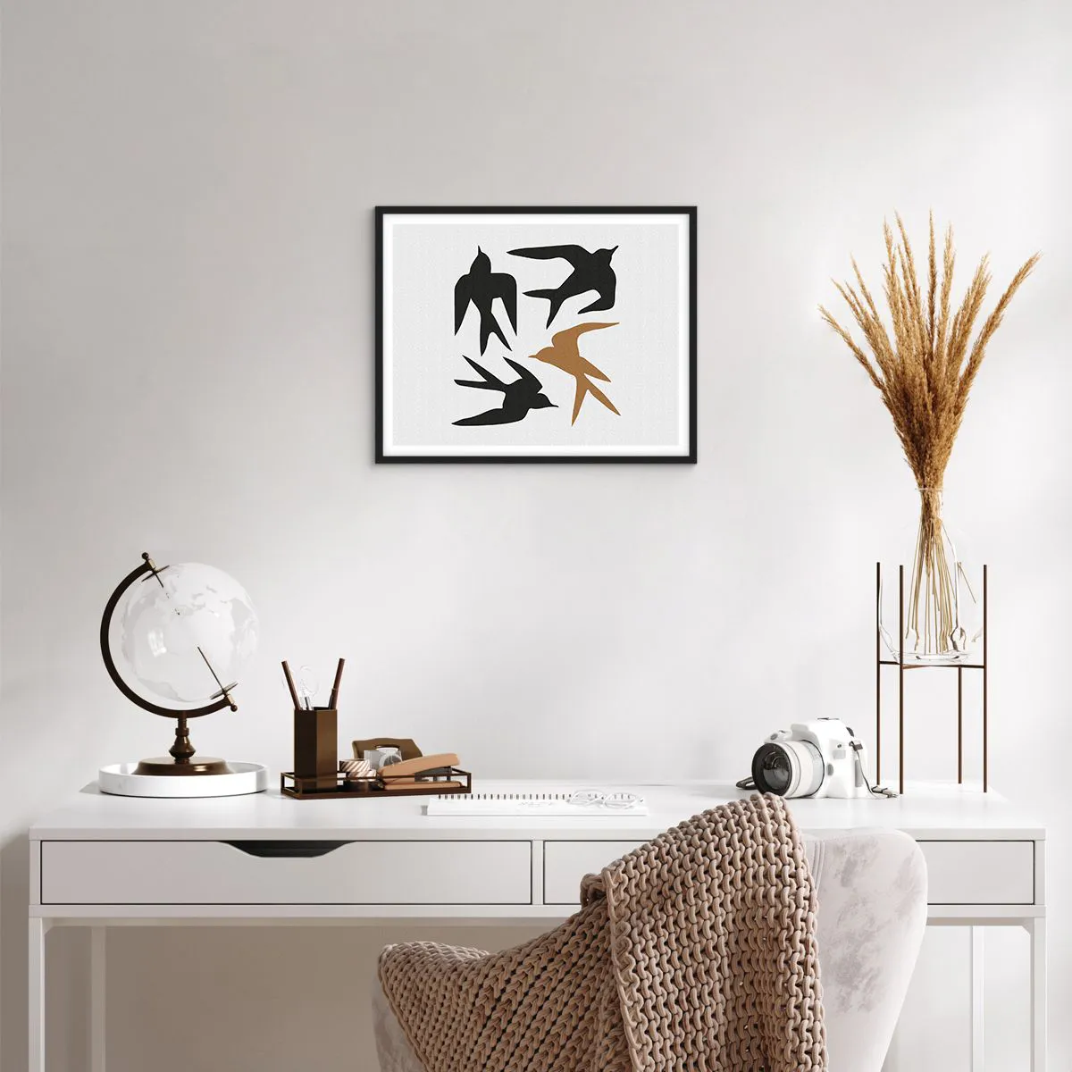 Poster in een zwarte lijst - Zwaluwen spel - 50x40 cm