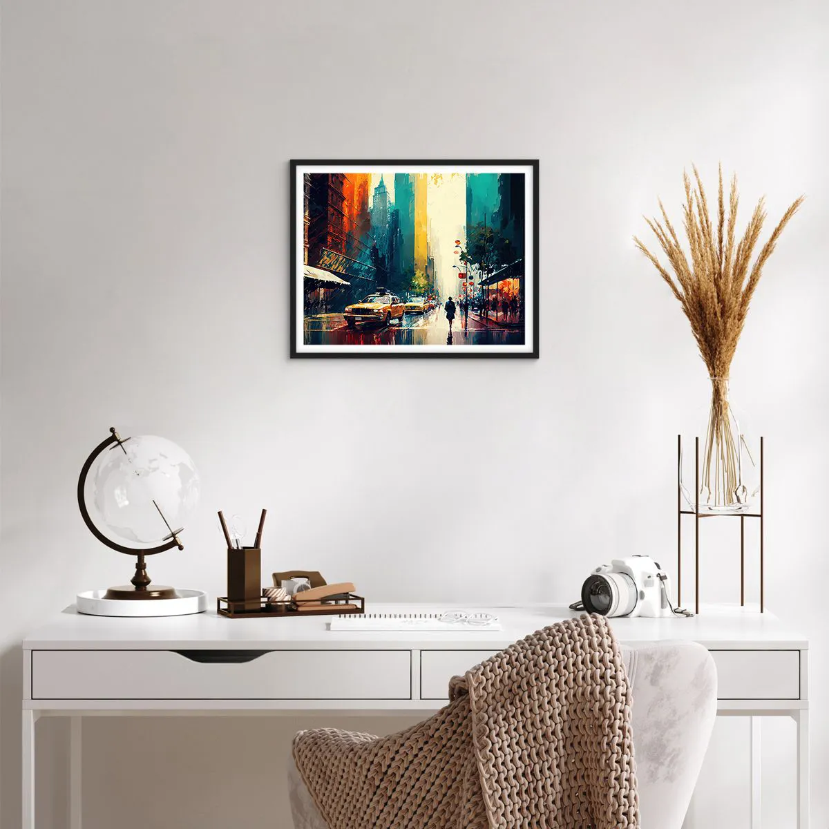 Poster in einem schwarzem Rahmen - New York – selbst der Regen ist hier bunt - 50x40 cm