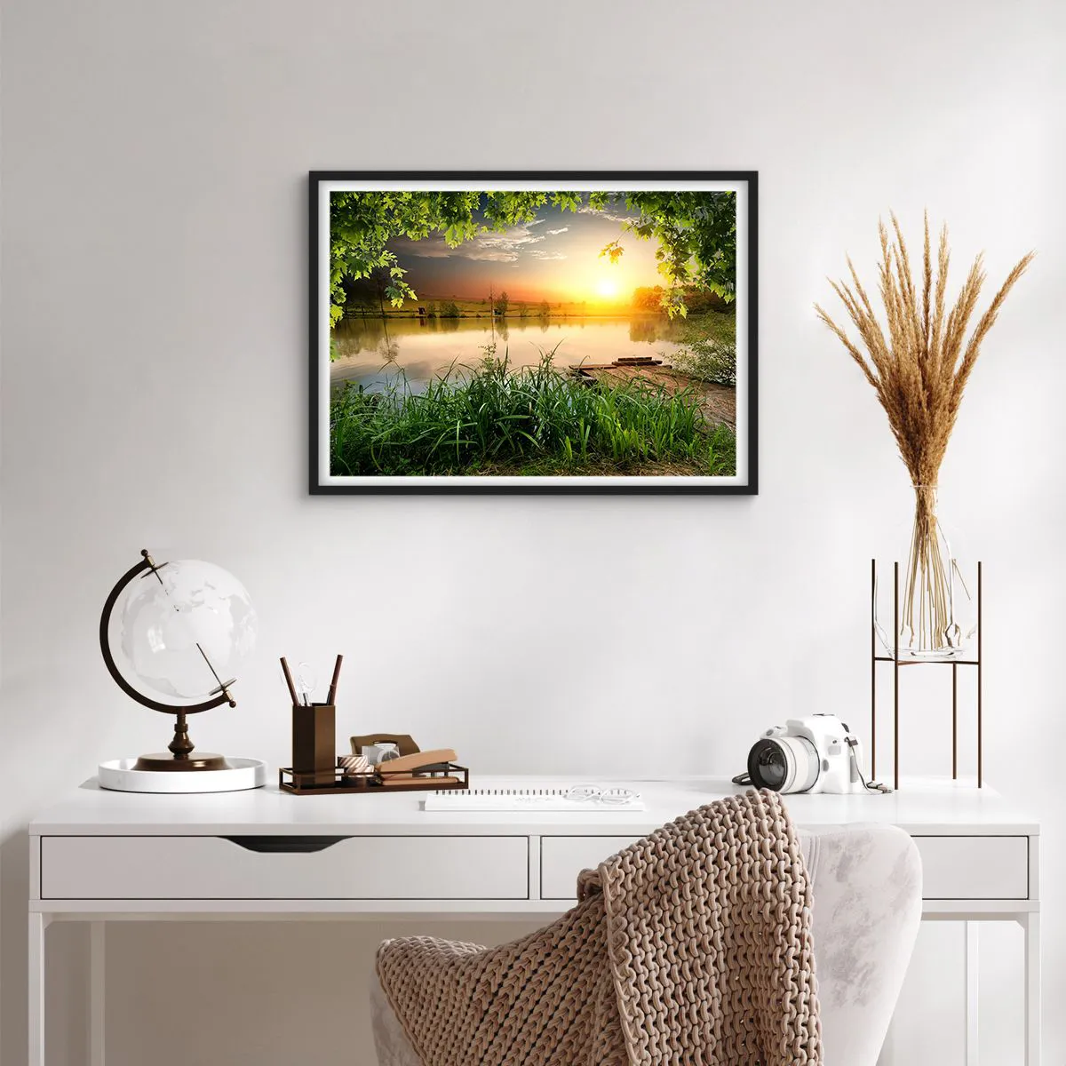 Plagát v čiernom ráme - Krajina v zelenom ráme - 70x50 cm