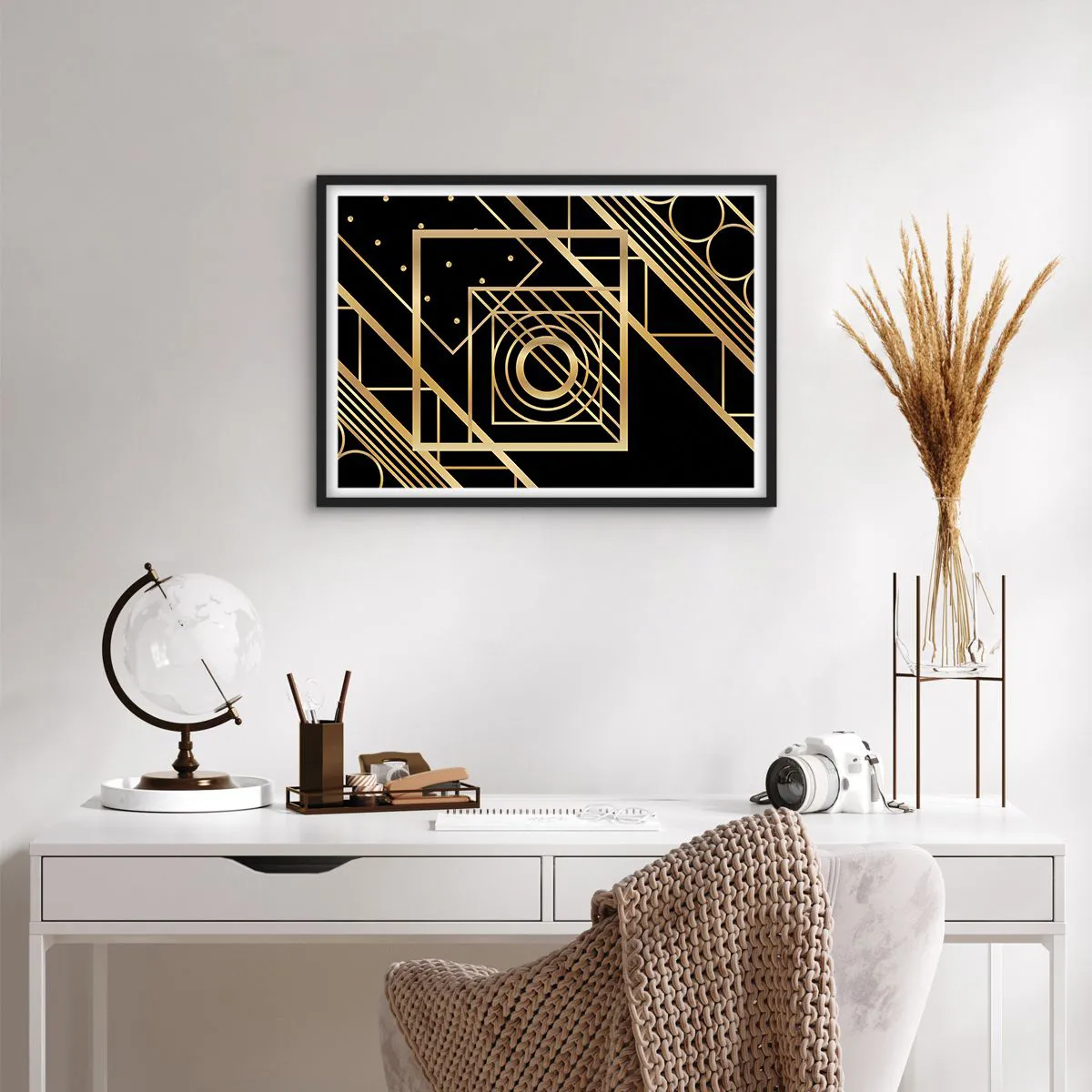 Affisch i svart ram - Gyllene geometri - 70x50 cm