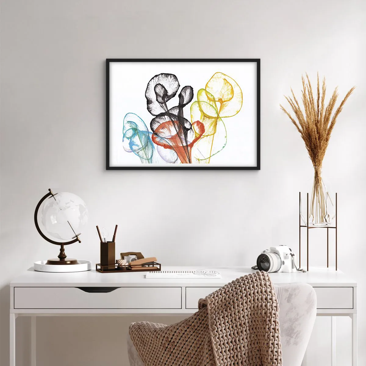 Pôster com moldura preta - Flores com alma - 70x50 cm