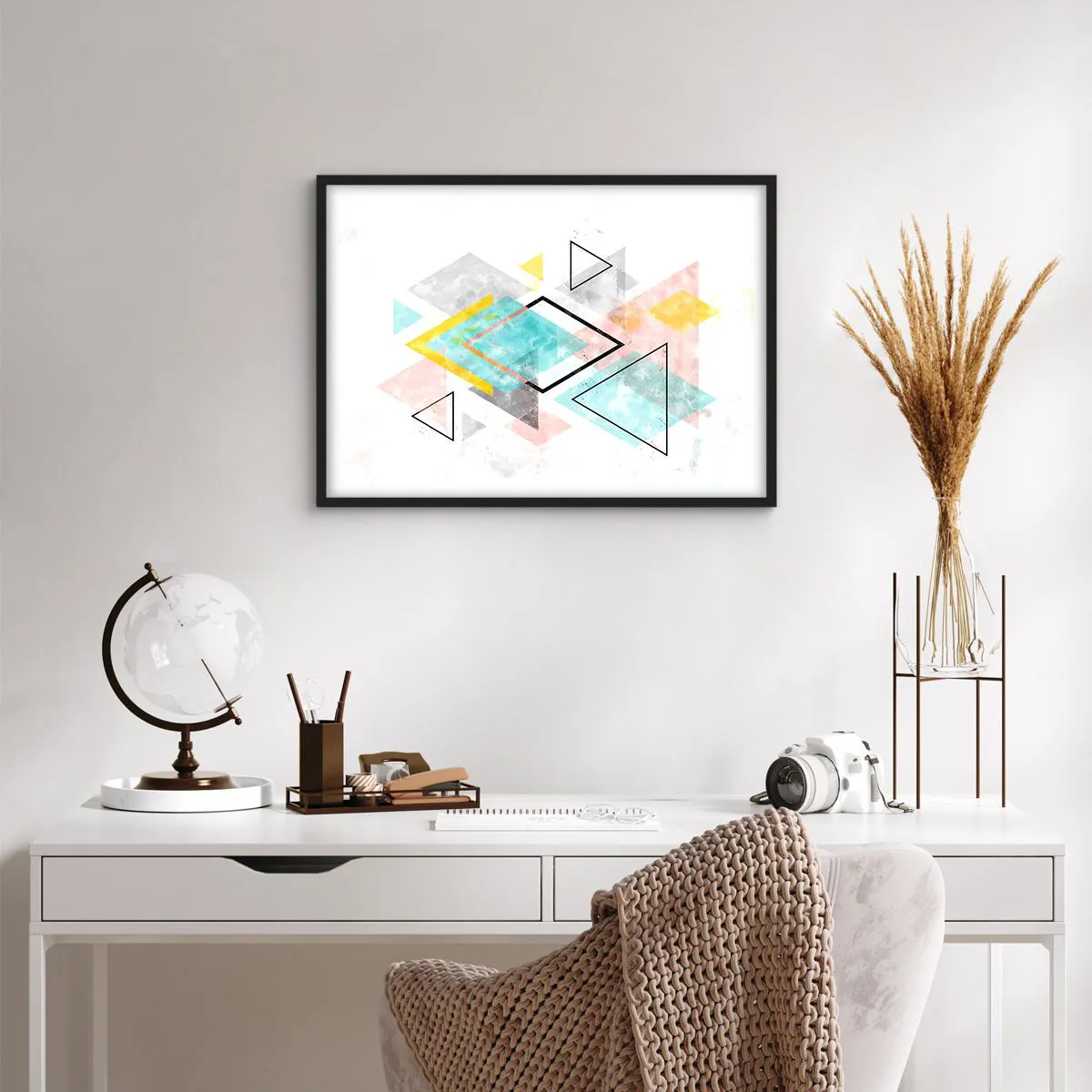 Affiche dans un cadre noir - Poster - Motifs géométriques colorés sur fond blanc - 70x50cm - Géométrie facile - Décoration murale moderne pour le salon et la chambre ARTTOR