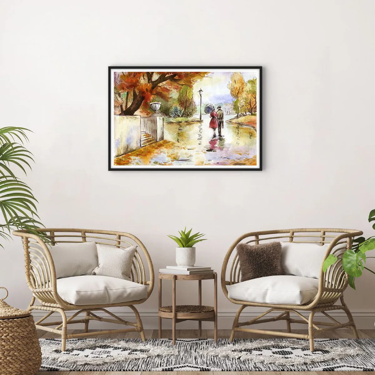 Poster in einem schwarzem Rahmen - Romantischer Herbst im Park - 91x61 cm