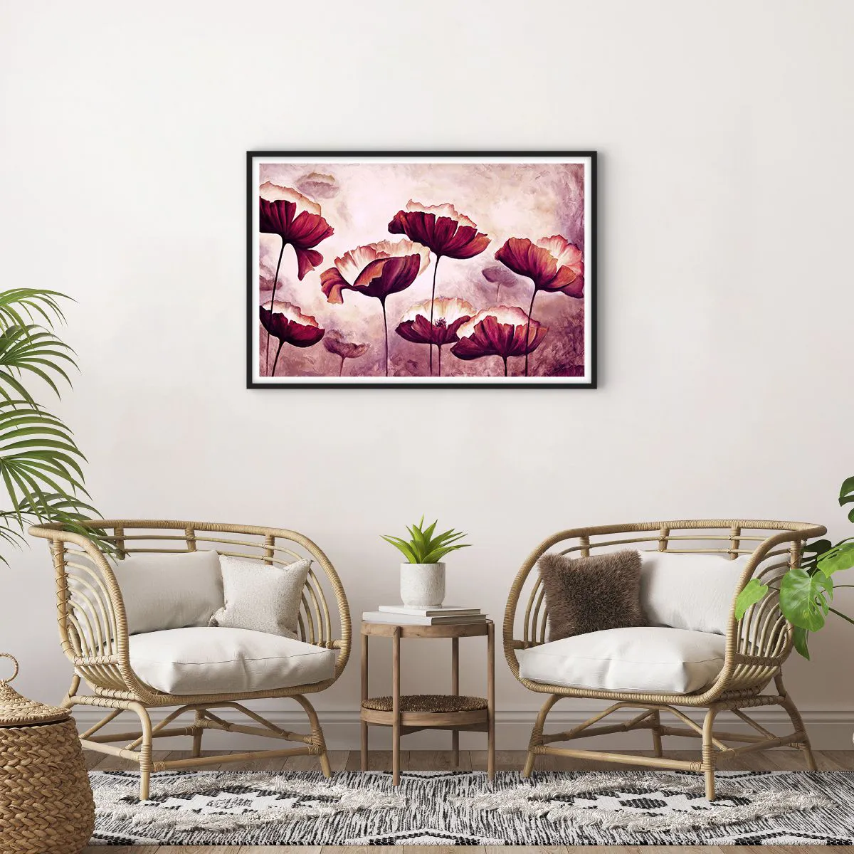 Poster in black frame - Red and White Flake - 91x61 cm