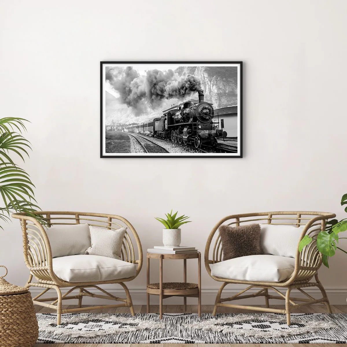 Poster in einem schwarzem Rahmen - Steht am Bahnhof ... - 91x61 cm