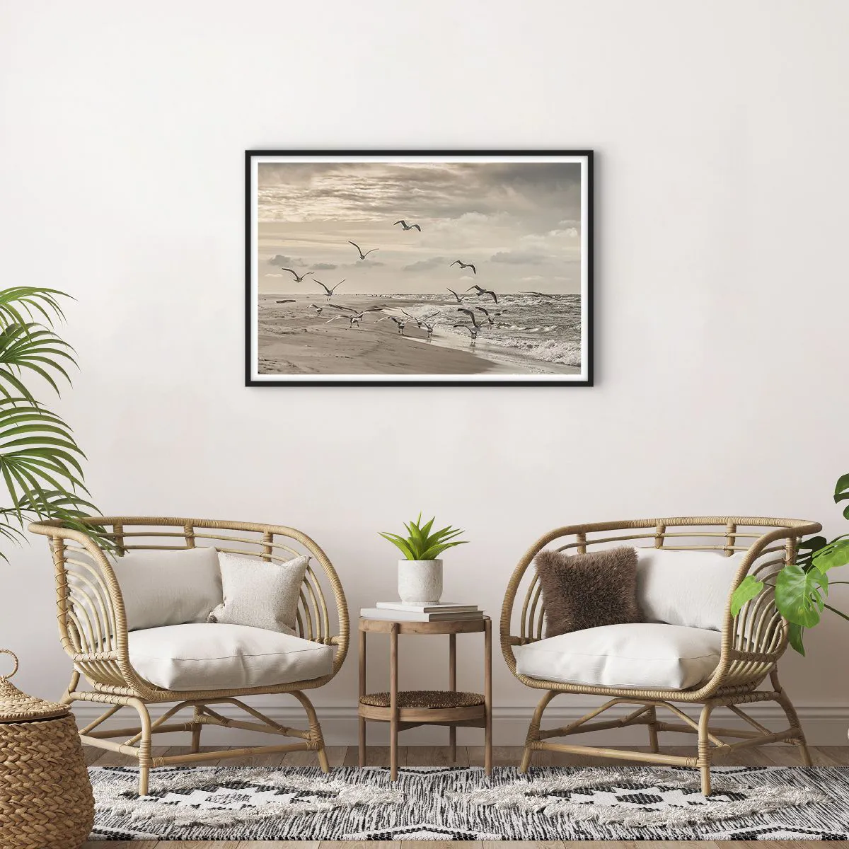 Plagát v čiernom ráme - Šumenie mora, spev vtákov - 91x61 cm