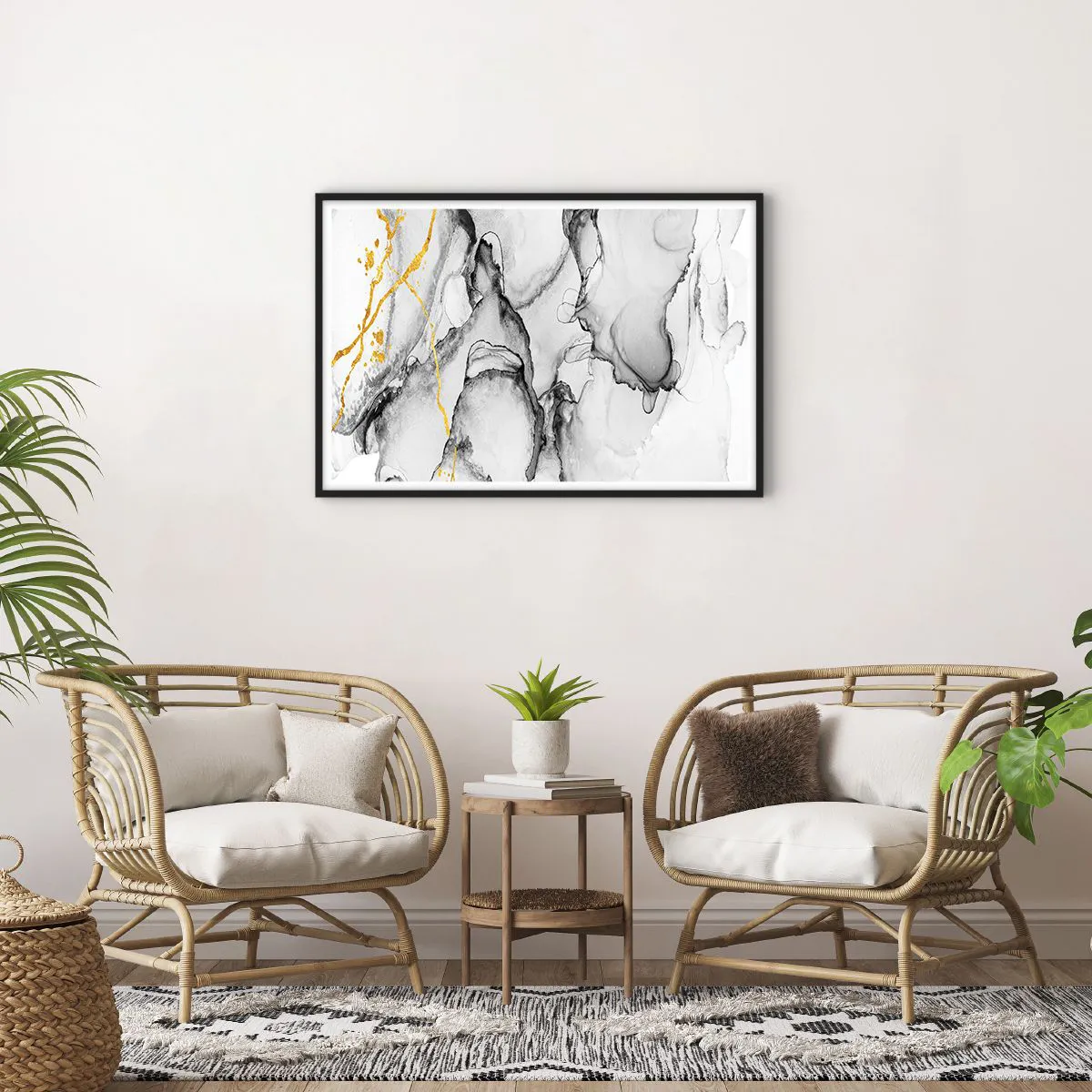 Poster in einem schwarzem Rahmen - Komposition mit Goldmotiv - 91x61 cm