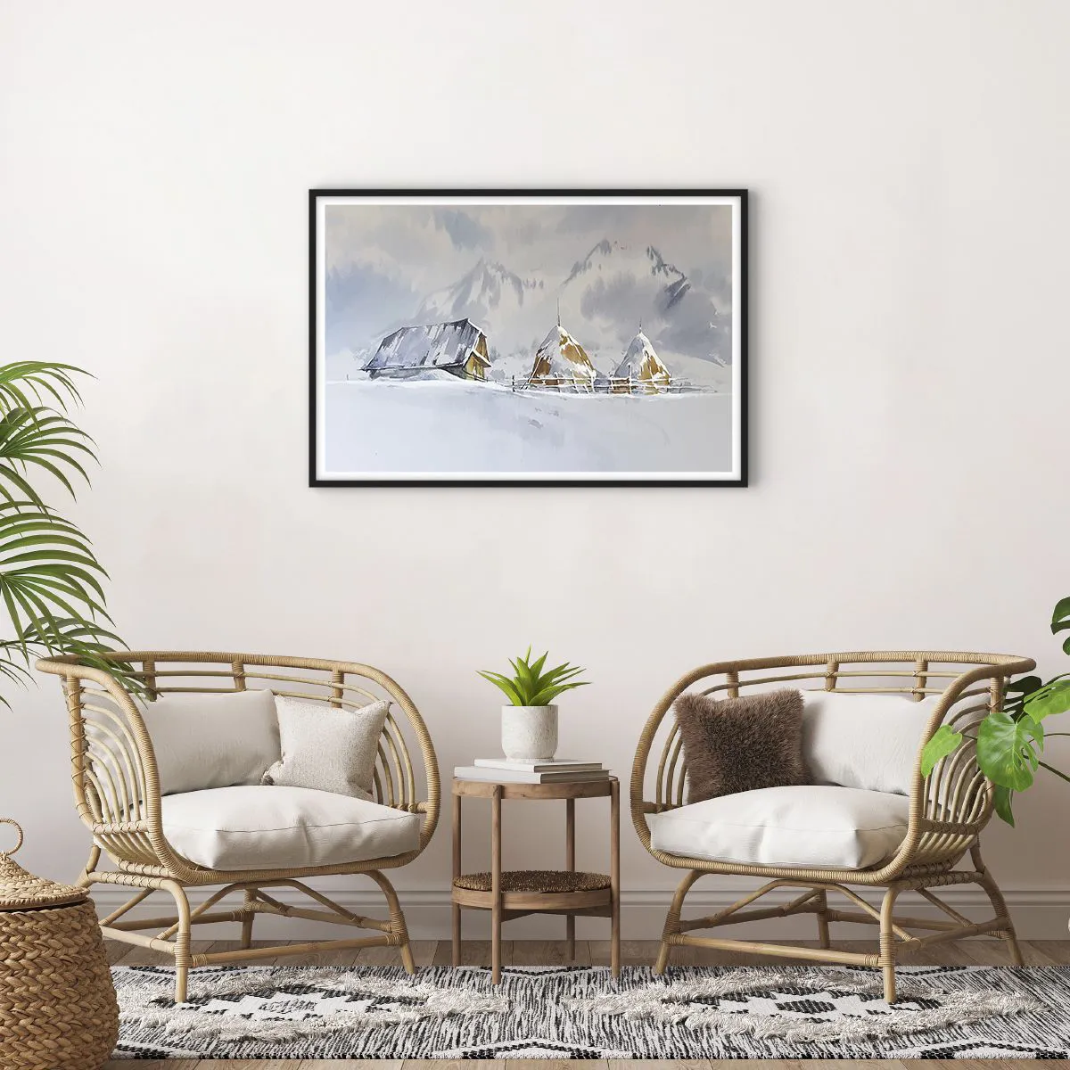 Affiche dans un cadre noir - Poster - Dans une vallée enneigée - 91x61 cm