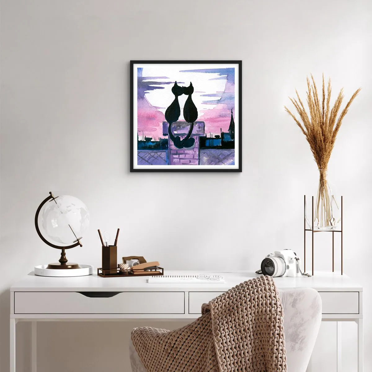 Poster in einem schwarzem Rahmen - Rendez-vous unter dem Mond - 40x40 cm