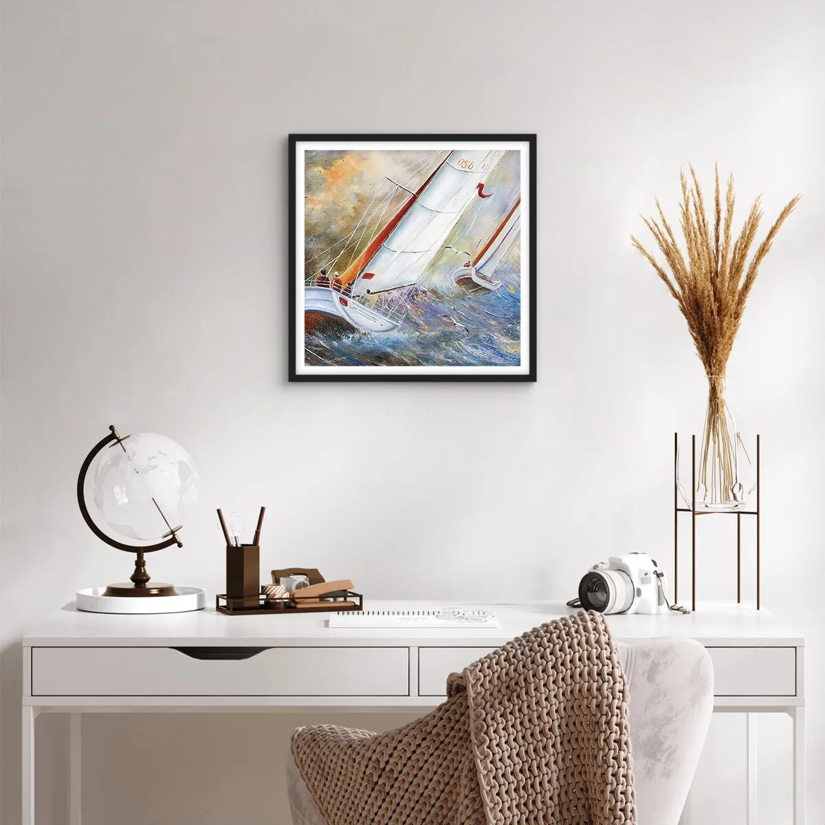 Affiche dans un cadre noir - Poster - Concourir sur les vagues - 40x40 cm