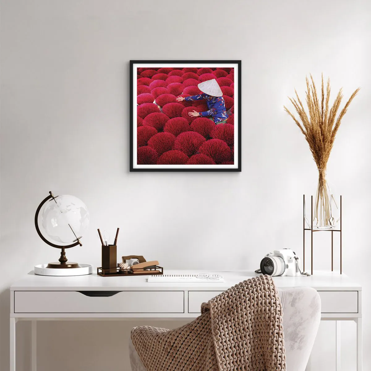 Poster in einem schwarzem Rahmen - Im Reisfeld - 40x40 cm