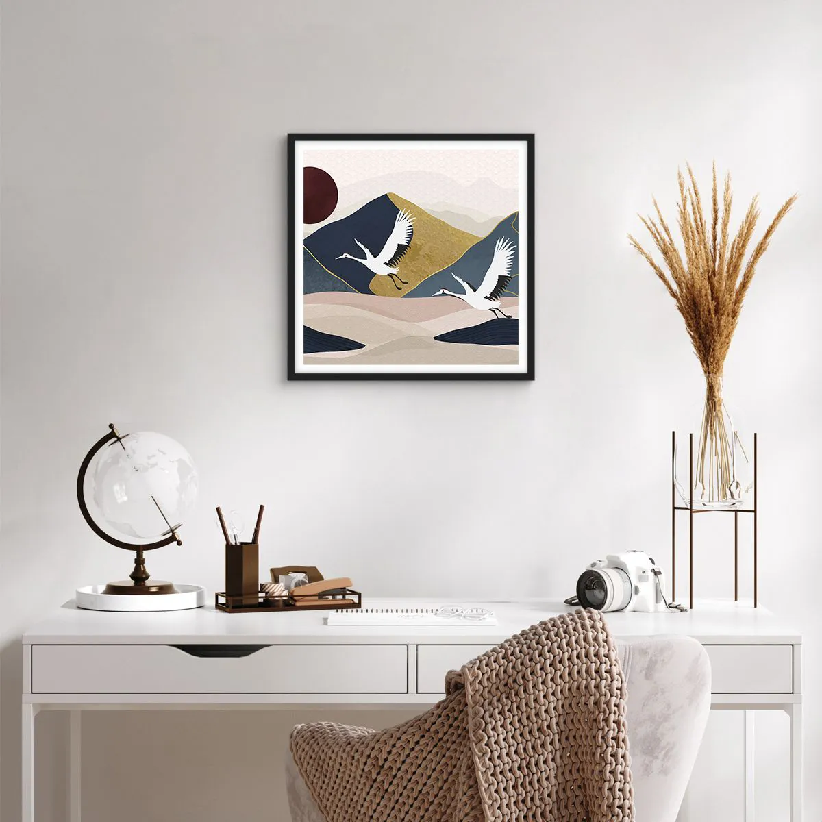 Pôster com moldura preta - E o dia acaba novamente - 40x40 cm