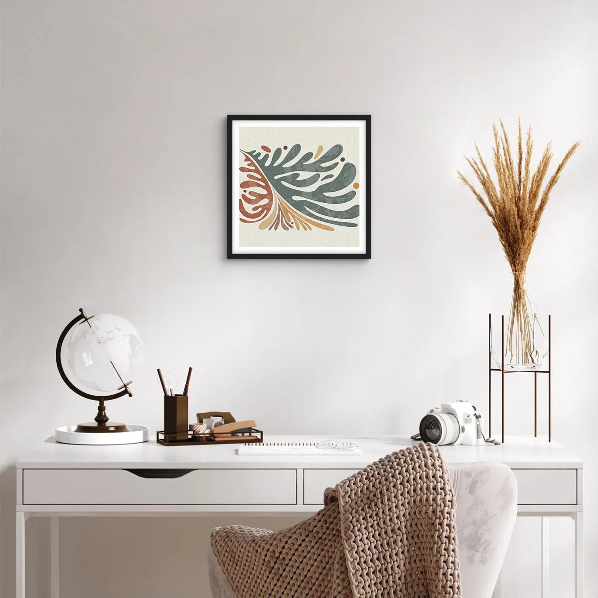 Poszter fehér keretben - Többszínű levél - 40x40 cm