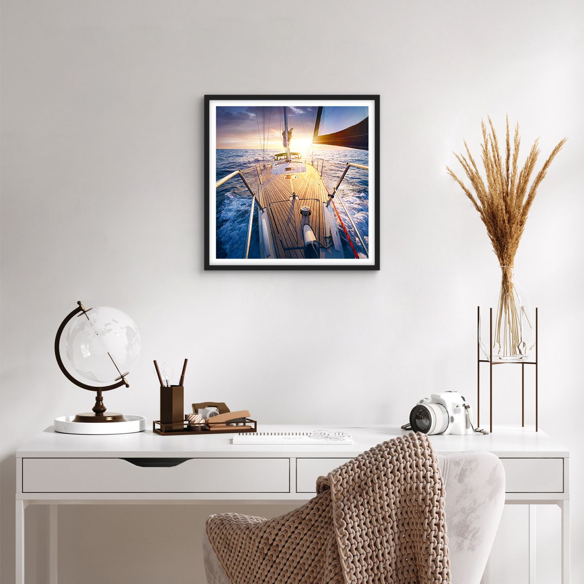 Poster 50x50 Cm ARTTOR - Image Navire Plage Perspective - Décoration Murale - Neuf