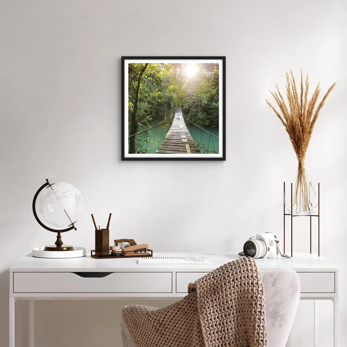 Plakat w czarnej ramie - Nad lazurową wodą do lazurowego lasu - 50x50 cm