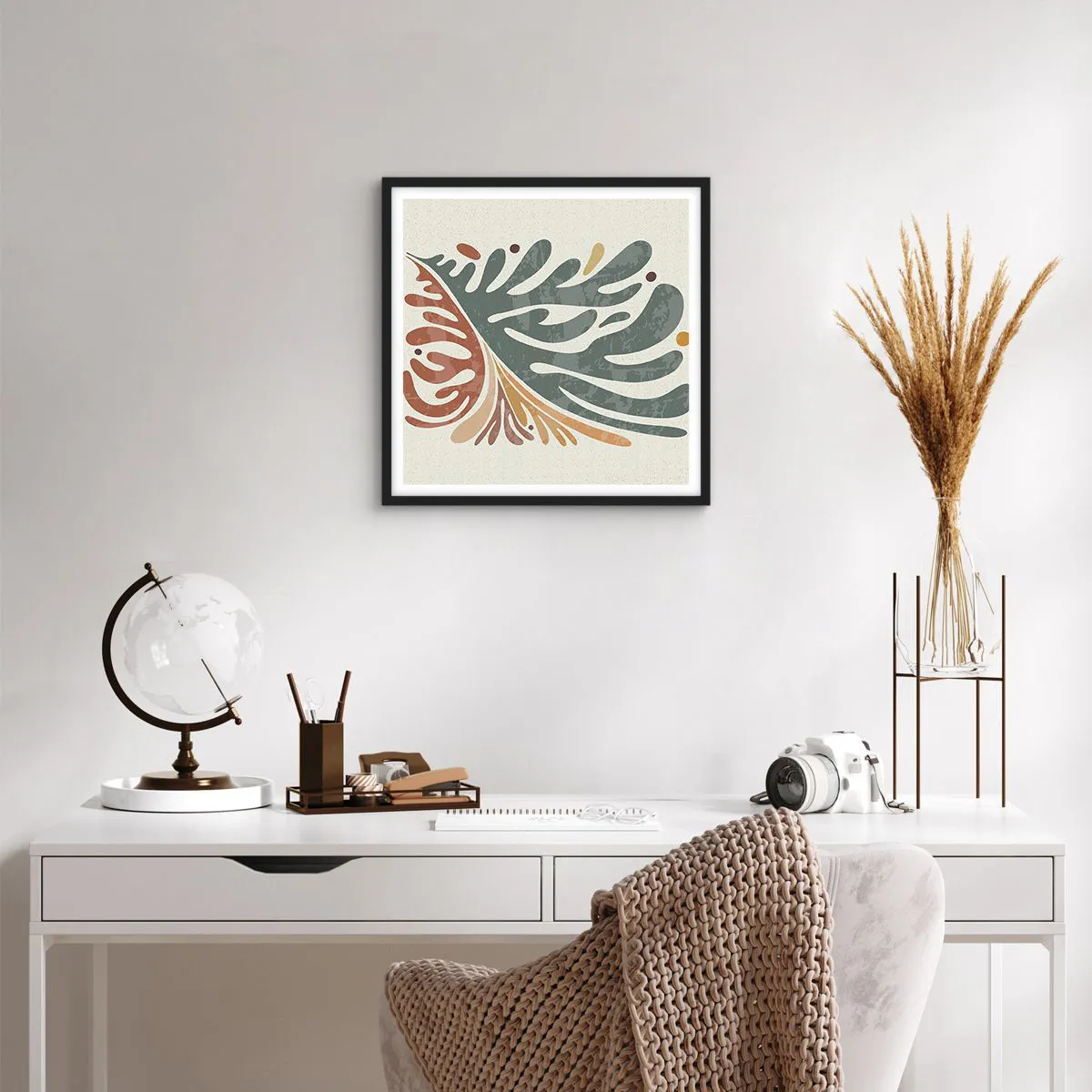 Affiche dans un cadre noir - Poster - Feuille multicolore - 50x50 cm