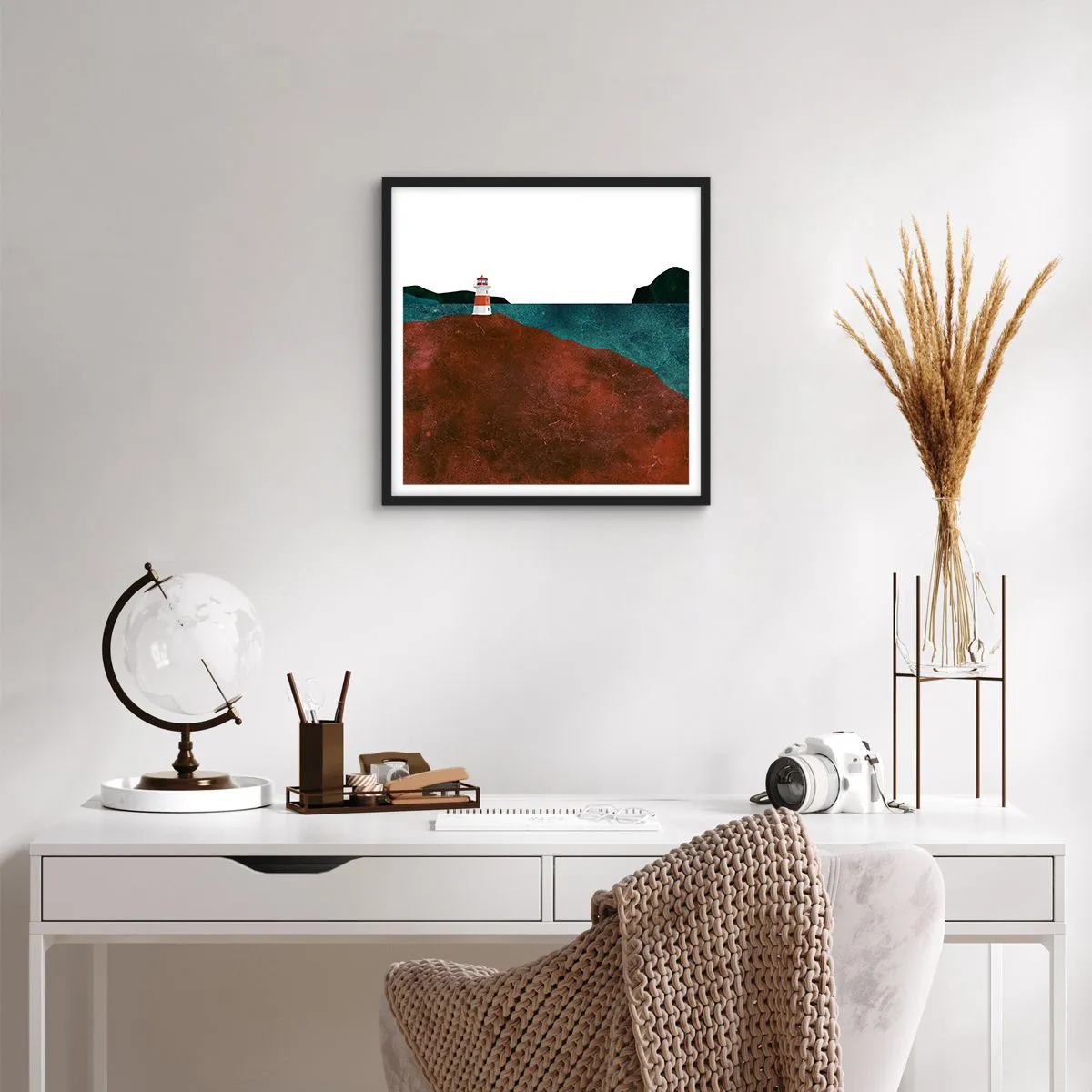 Plakat i sort ramme - Med blikket rettet mod havet - 50x50 cm