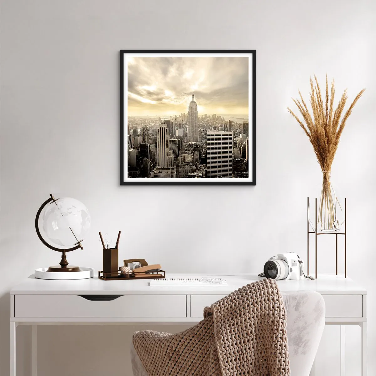 Póster en marco negro - Tejido neoyorquino en tonos grises - 60x60 cm