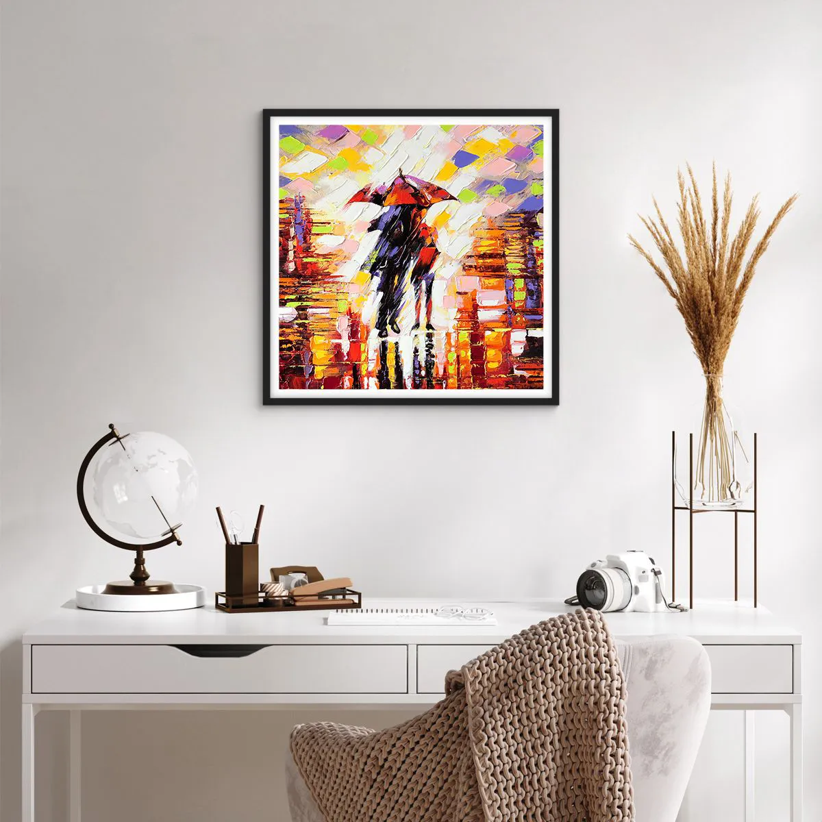 Poster in cornice nera - Insieme nella notte e nella pioggia - 60x60 cm