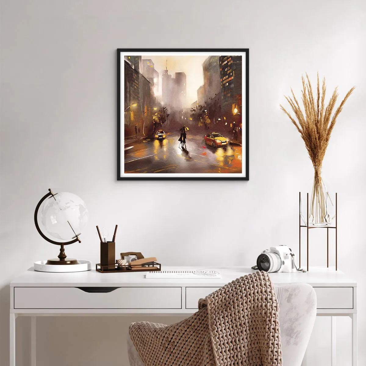 Póster en marco negro - En las luces de Nueva York - 60x60 cm