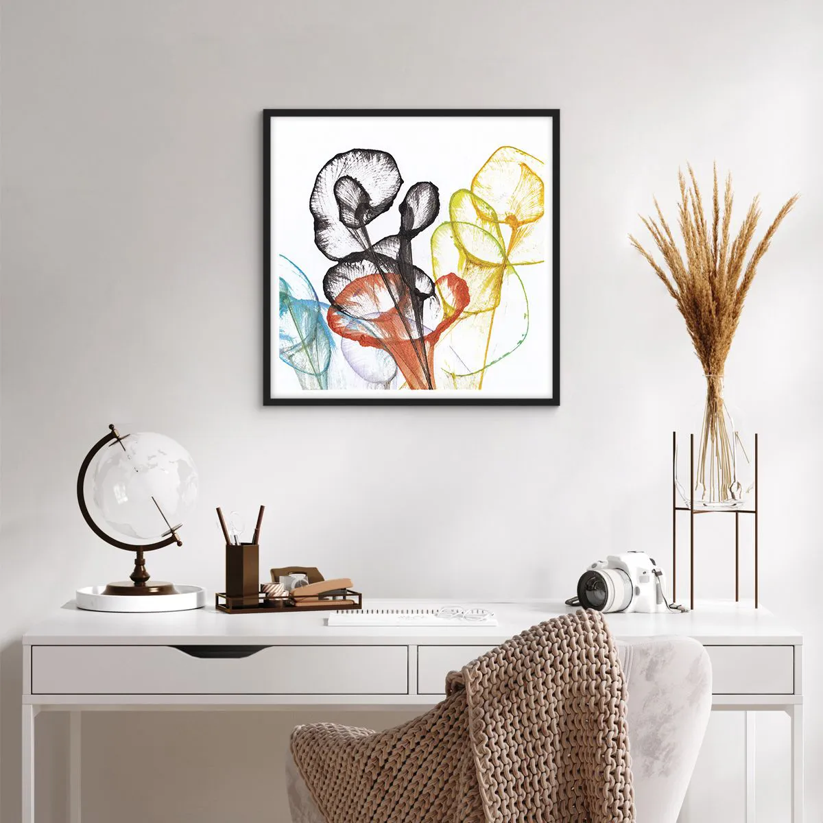 Pôster com moldura preta - Flores com alma - 60x60 cm