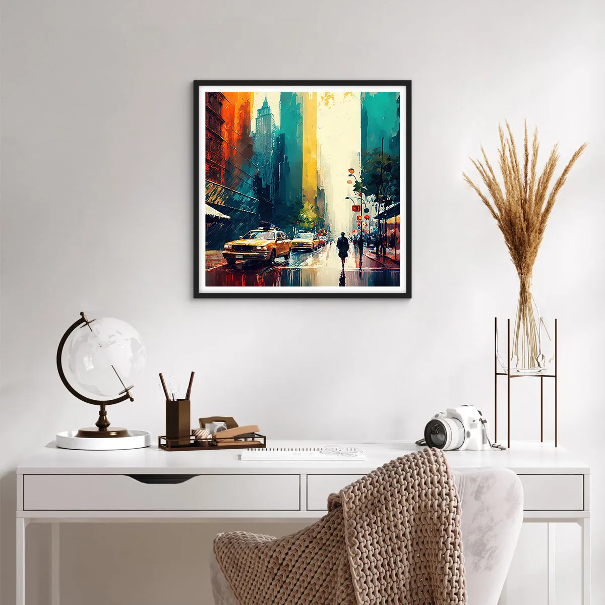 Plakat w czarnej ramie - Nowy Jork – tu nawet deszcz jest kolorowy - 60x60 cm