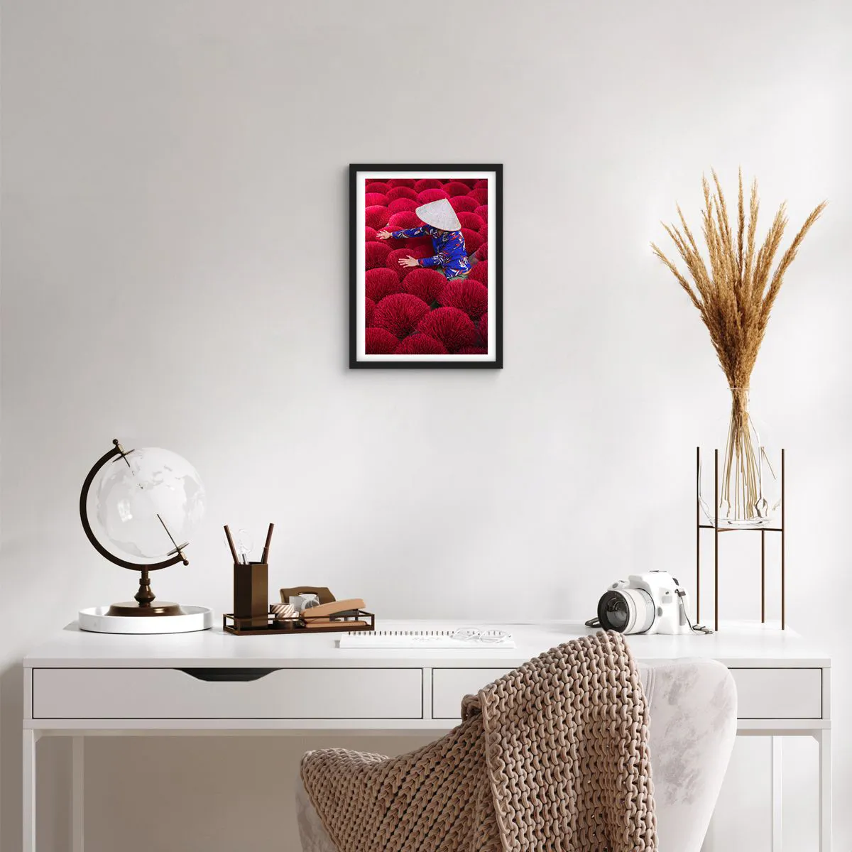 Affiche dans un cadre noir - Poster - Dans un champ de riz - 30x40 cm