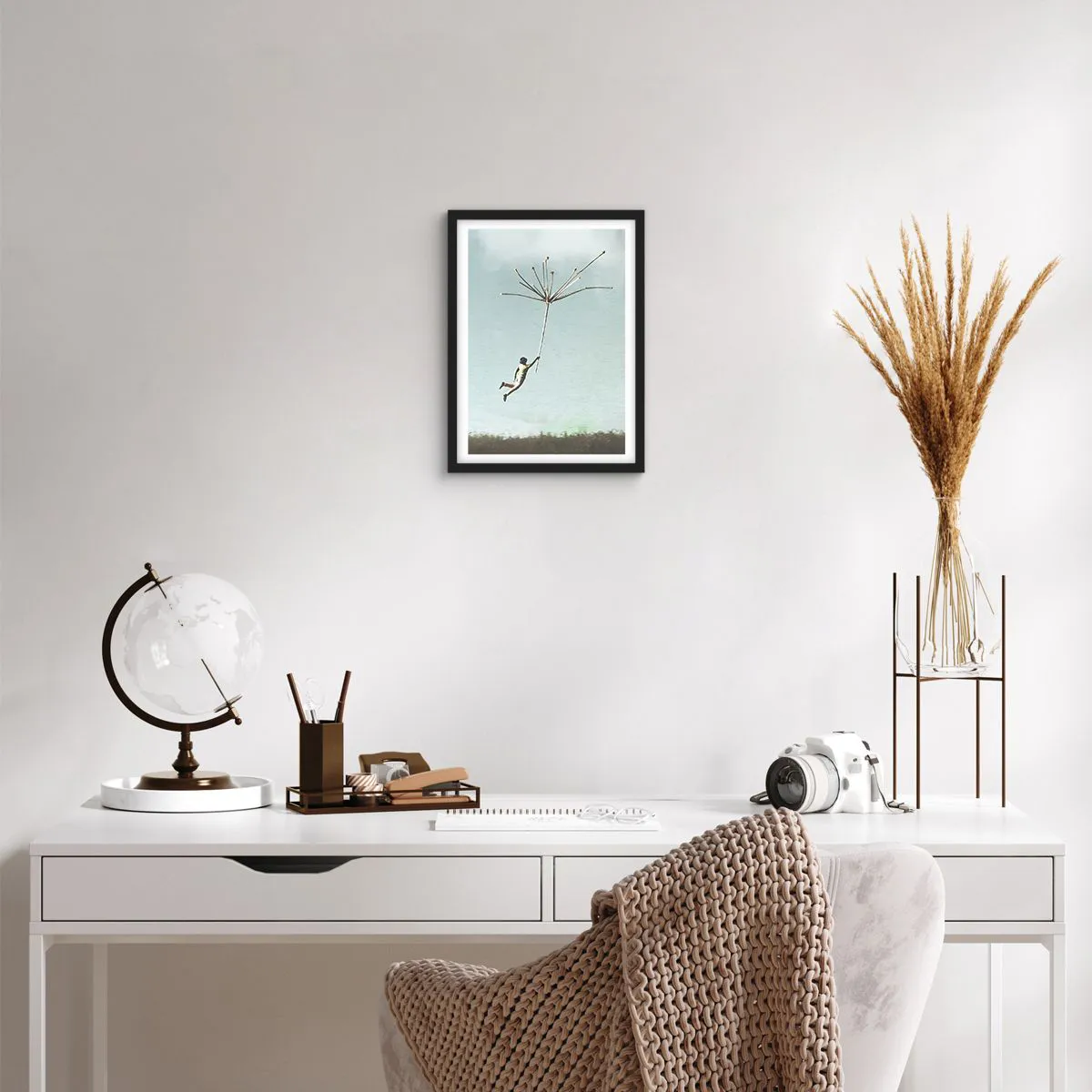 Affiche dans un cadre noir - Poster - Cerfs-volants, pissenlits, vent - 30x40 cm