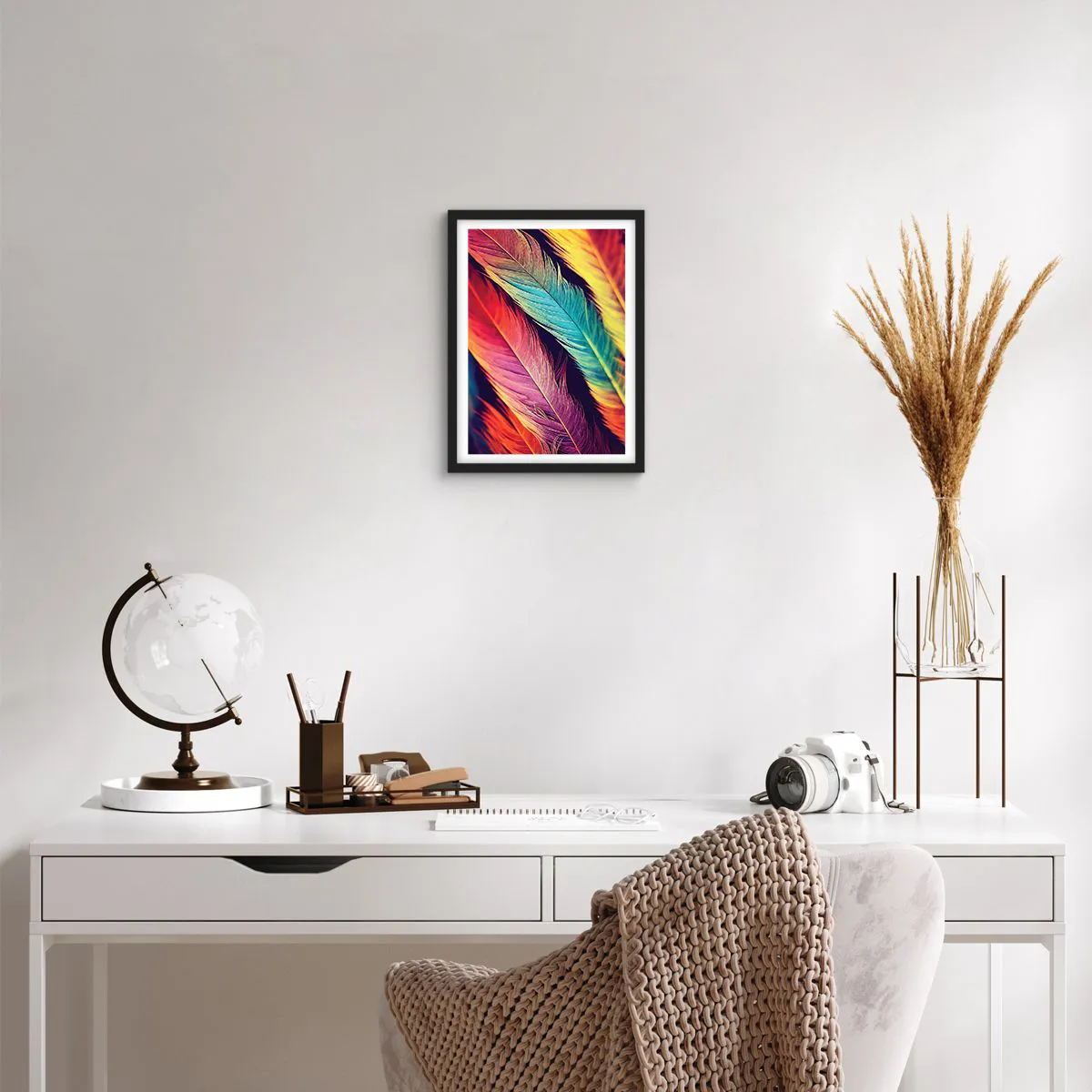 Poster in cornice nera - Arcobaleno piumato - 30x40 cm