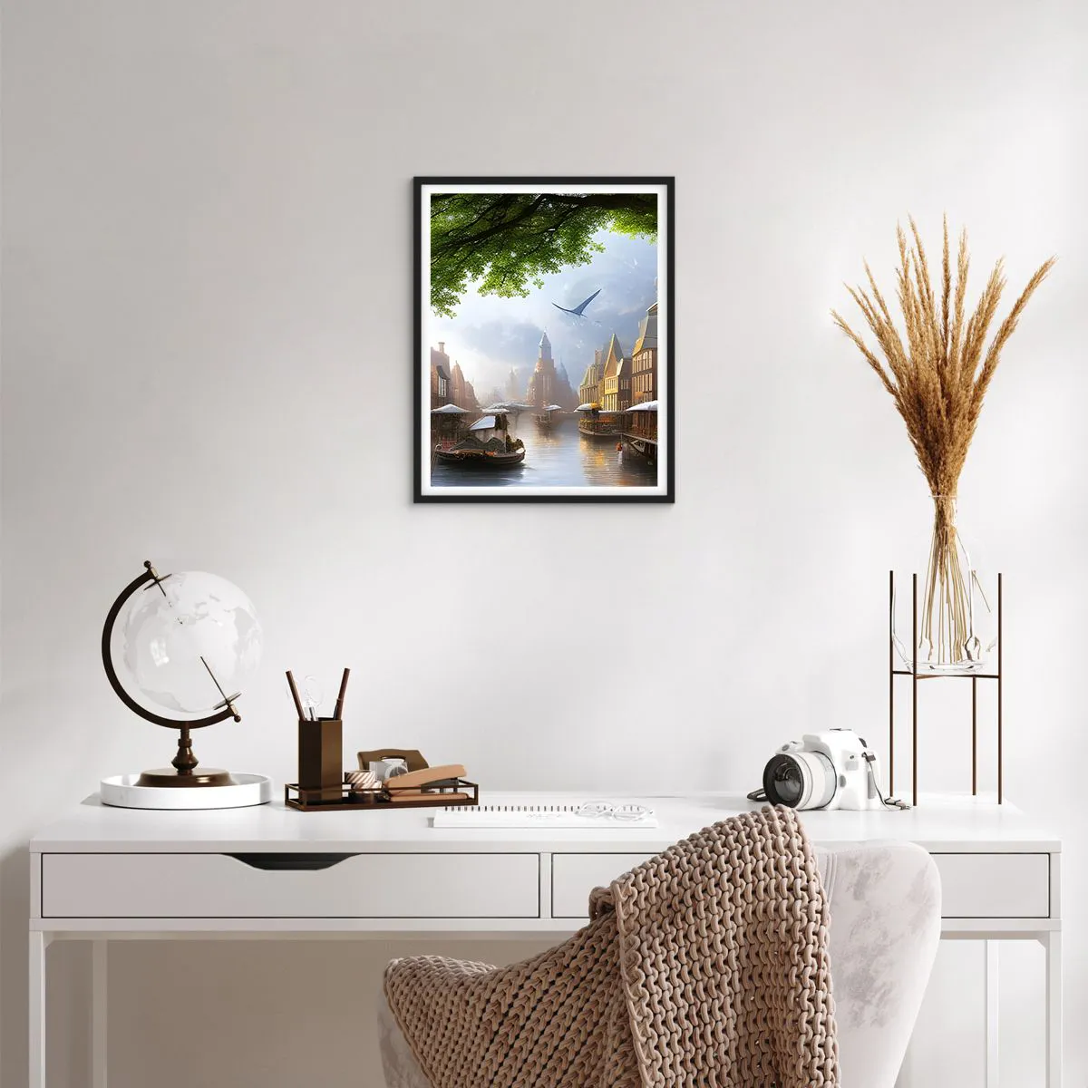 Plakat i sort ramme - Hollandsk bybillede - 40x50 cm