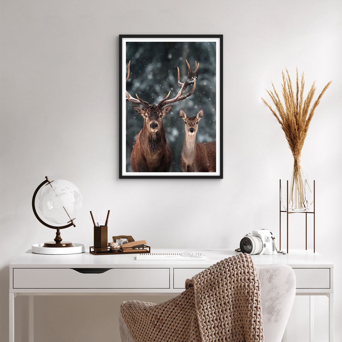 Poster Sur Toile Motif Renne Majestueux - Format 40 X 60 Cm, Sans Cadre - Décoration Chambre, Bureau, Salon - Impression Haute Qualité Résistante