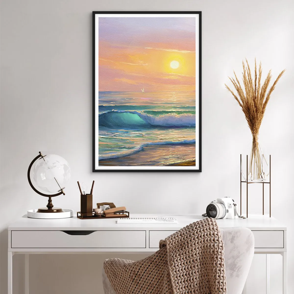 Poster in black frame - Turquoise Song of the Waves - 61x91 cm