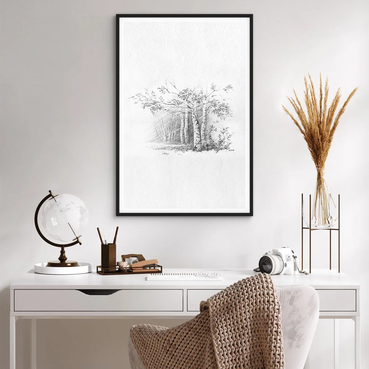 Affiche dans un cadre noir - Poster - Lumière d'une forêt de bouleaux - 61x91 cm