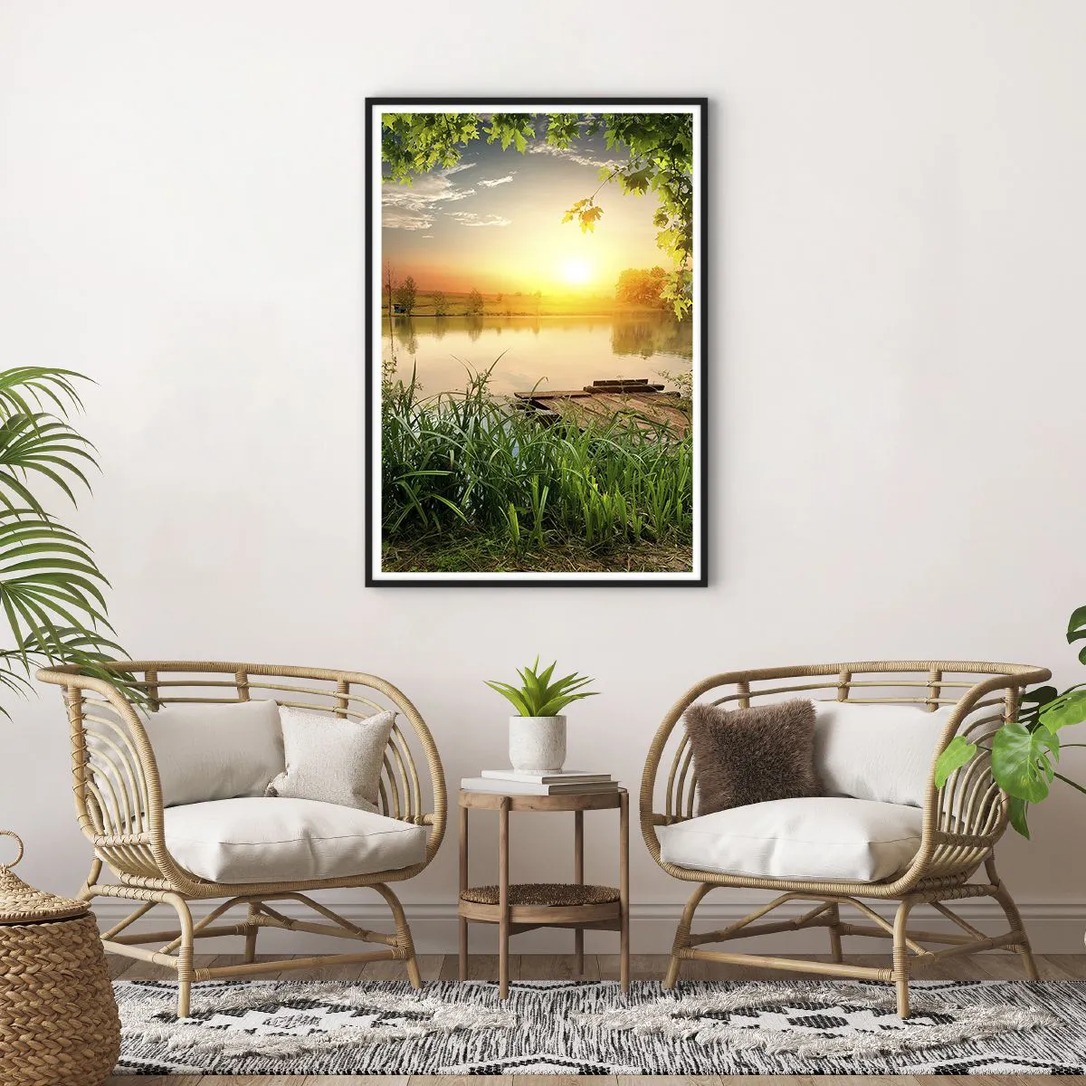 Plagát v čiernom ráme - Krajina v zelenom ráme - 70x100 cm