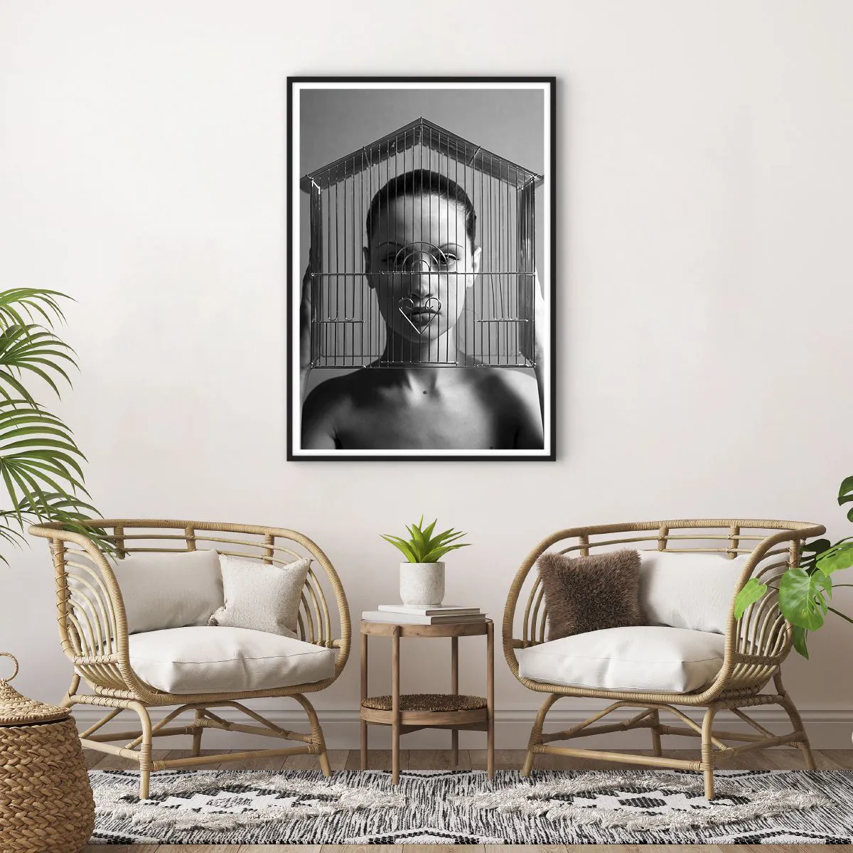 Affiche dans un cadre noir - Poster - Portrait un peu surréaliste - 70x100 cm