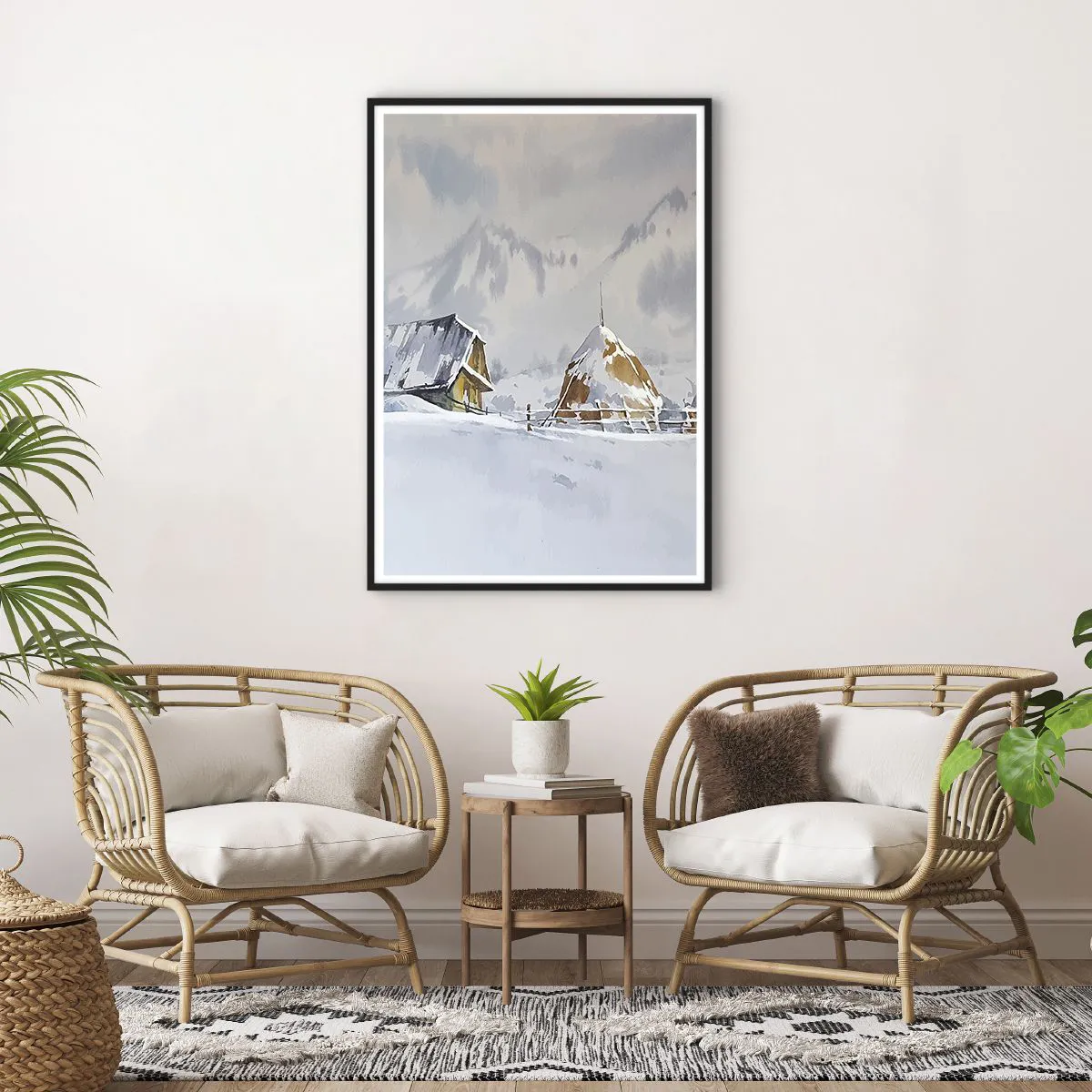 Poster in einem schwarzem Rahmen - In einem verschneiten Talkessel - 70x100 cm