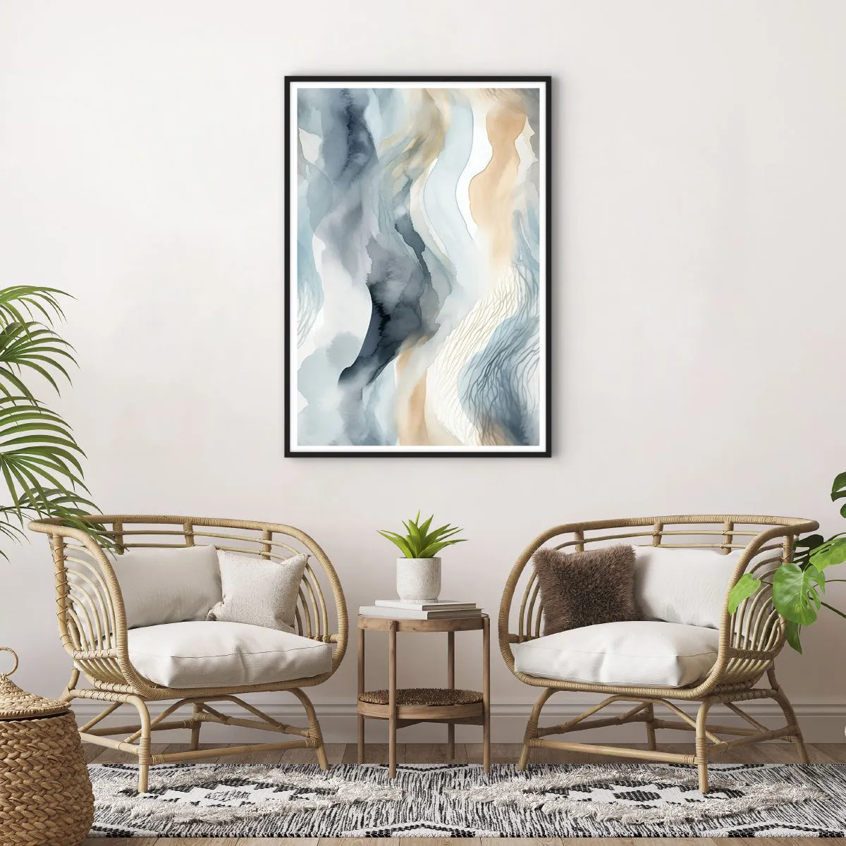 Poster in black frame - Snowy and Foggy Abstract - 70x100 cm