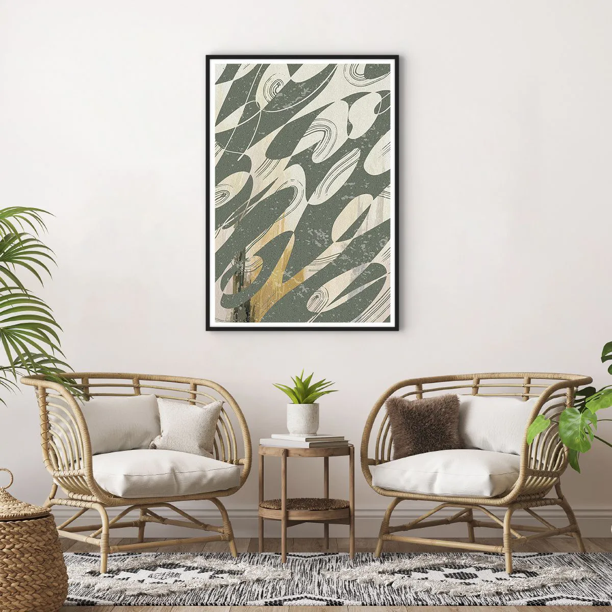 Poster in een zwarte lijst - Ritmische abstractie - 70x100 cm