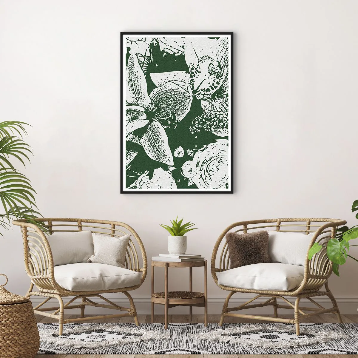 Poster in einem schwarzem Rahmen - Blumenstrauß – die Welt des Grüns - 70x100 cm