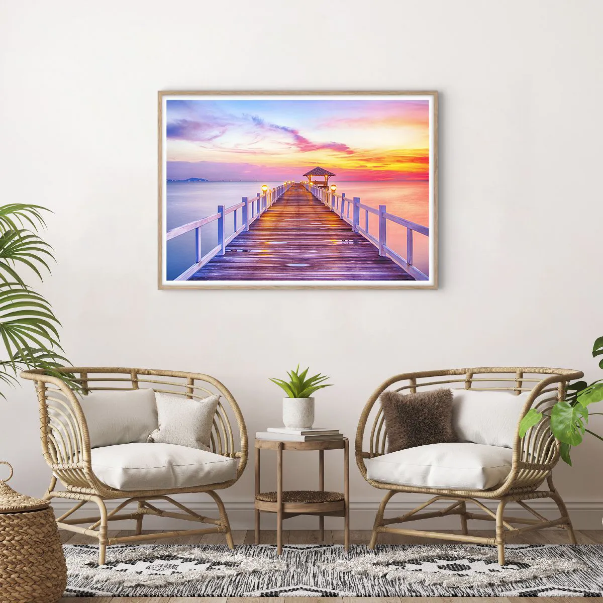 Plakát v rámu světlý dub - Liliově-zlaté ticho večera - 100x70 cm