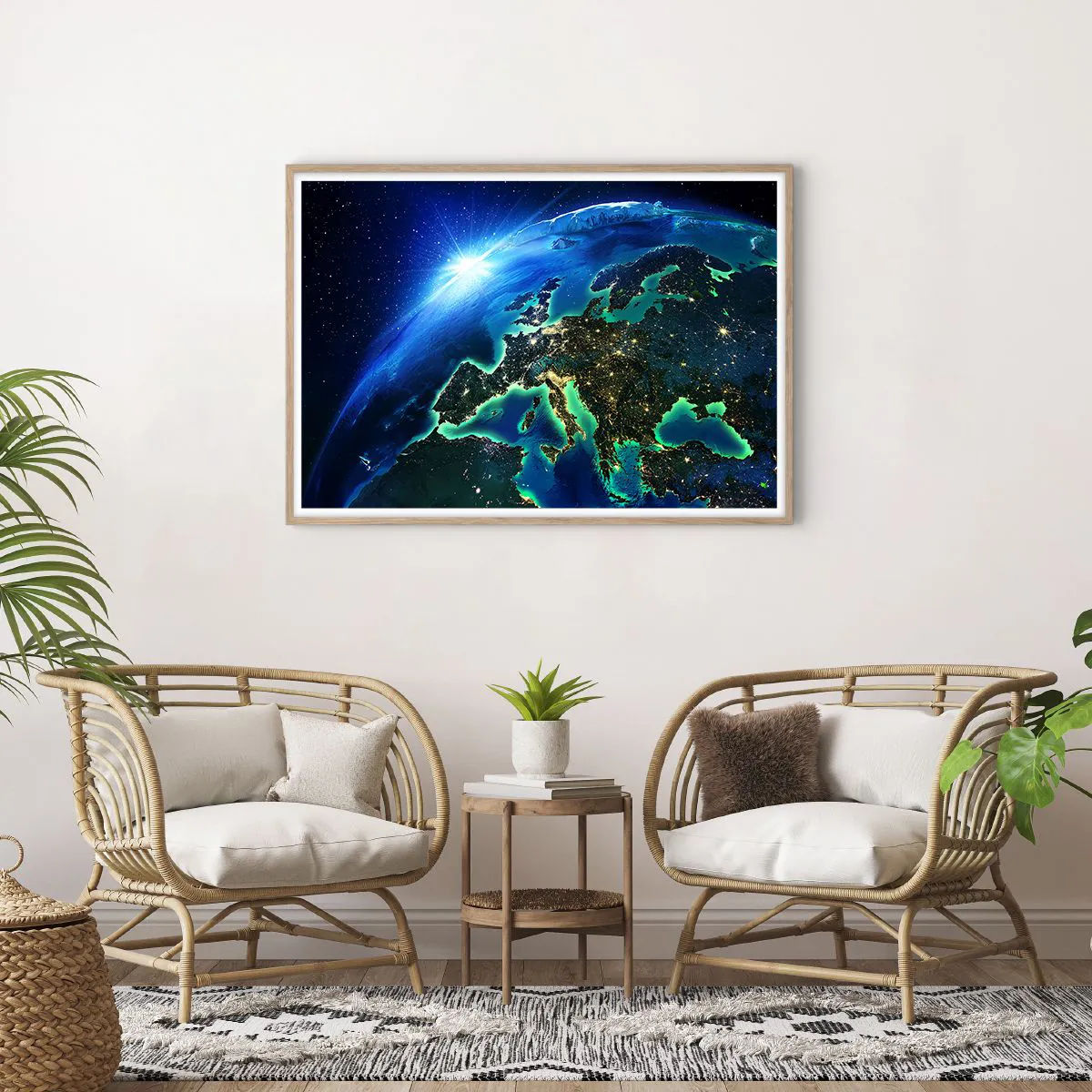 Plagát v ráme zo svetlého duba - Iskrivá Európa - 100x70 cm