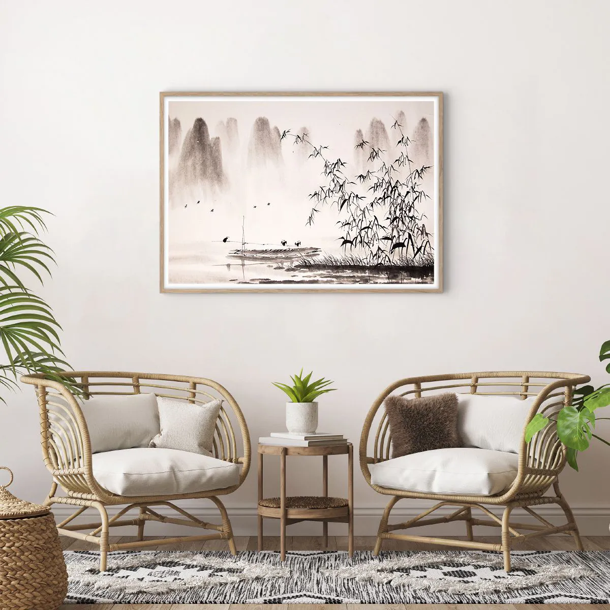 Pôster com moldura de carvalho claro - O silêncio dos campos de arroz - 100x70 cm