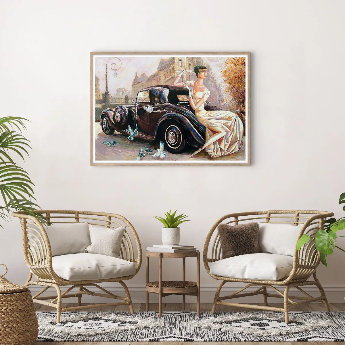 Plakát v rámu světlý dub - Elegance v retro stylu - 100x70 cm