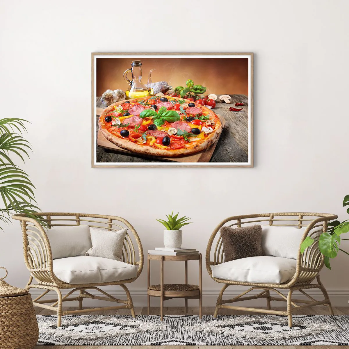 Plakat i ramme af lyst egetræ - Med en ægte italiensk smag - 100x70 cm