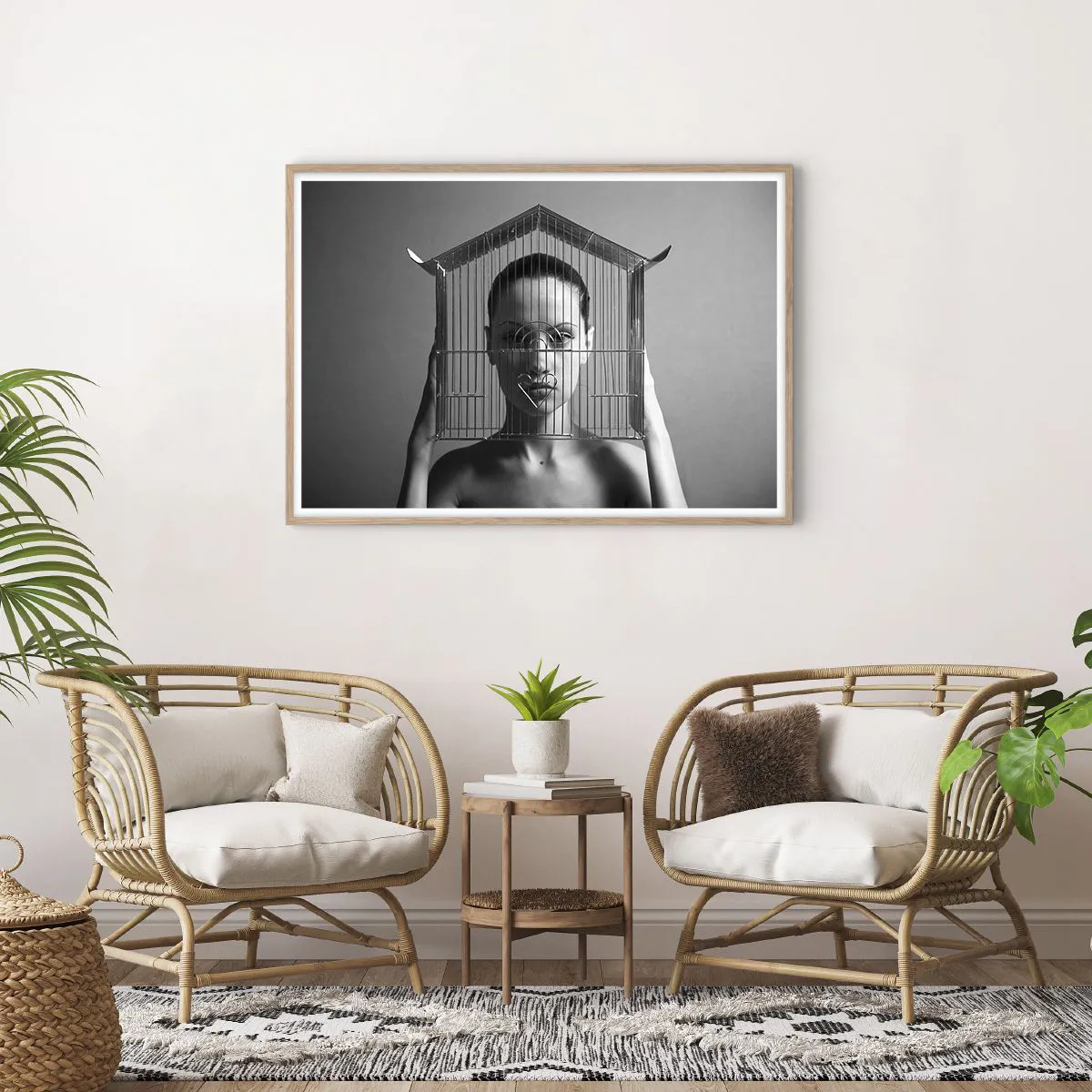 Affiche dans un chêne clair - Poster - Portrait un peu surréaliste - 100x70 cm