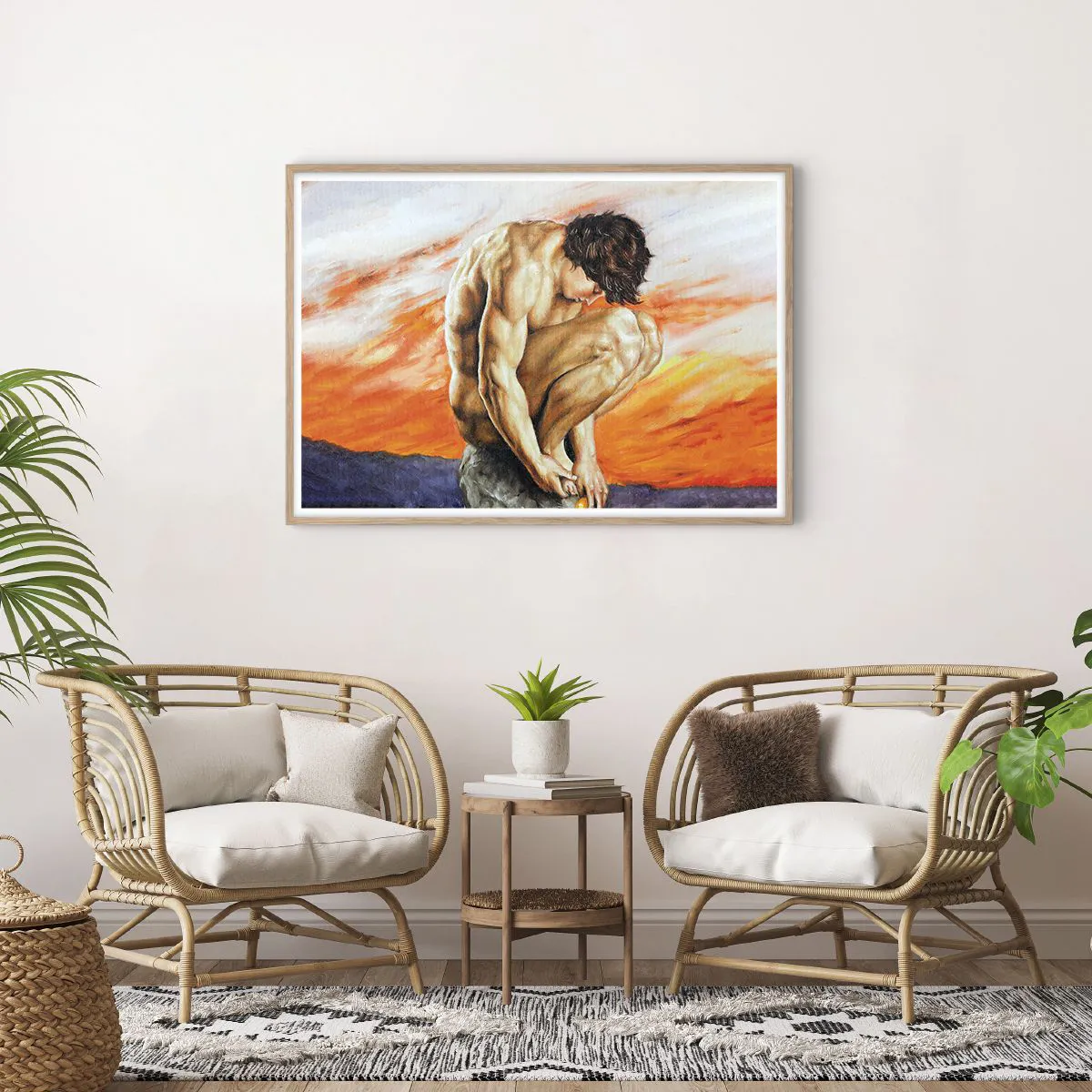 Affiche dans un chêne clair - Poster - Plongé dans ses pensées - 100x70 cm