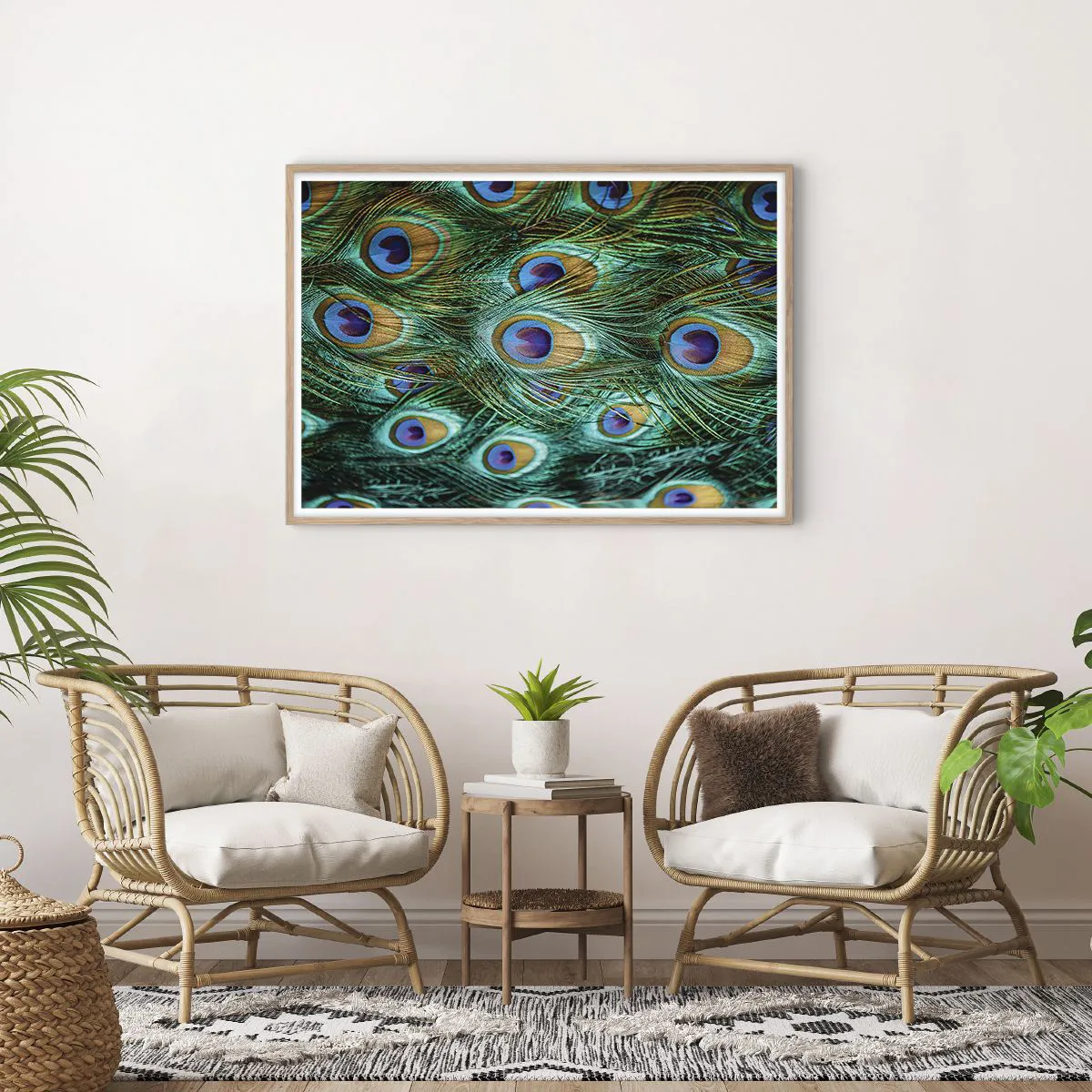 Poszter világos tölgy keretben - Pávaszemű pillantás - 100x70 cm