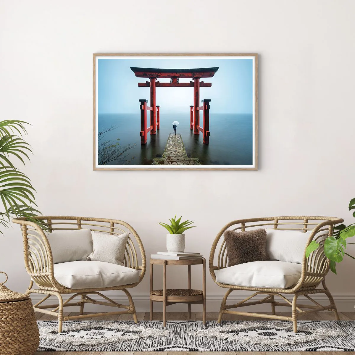 Plakat w ramie jasny dąb - Japońska zaduma - 100x70 cm