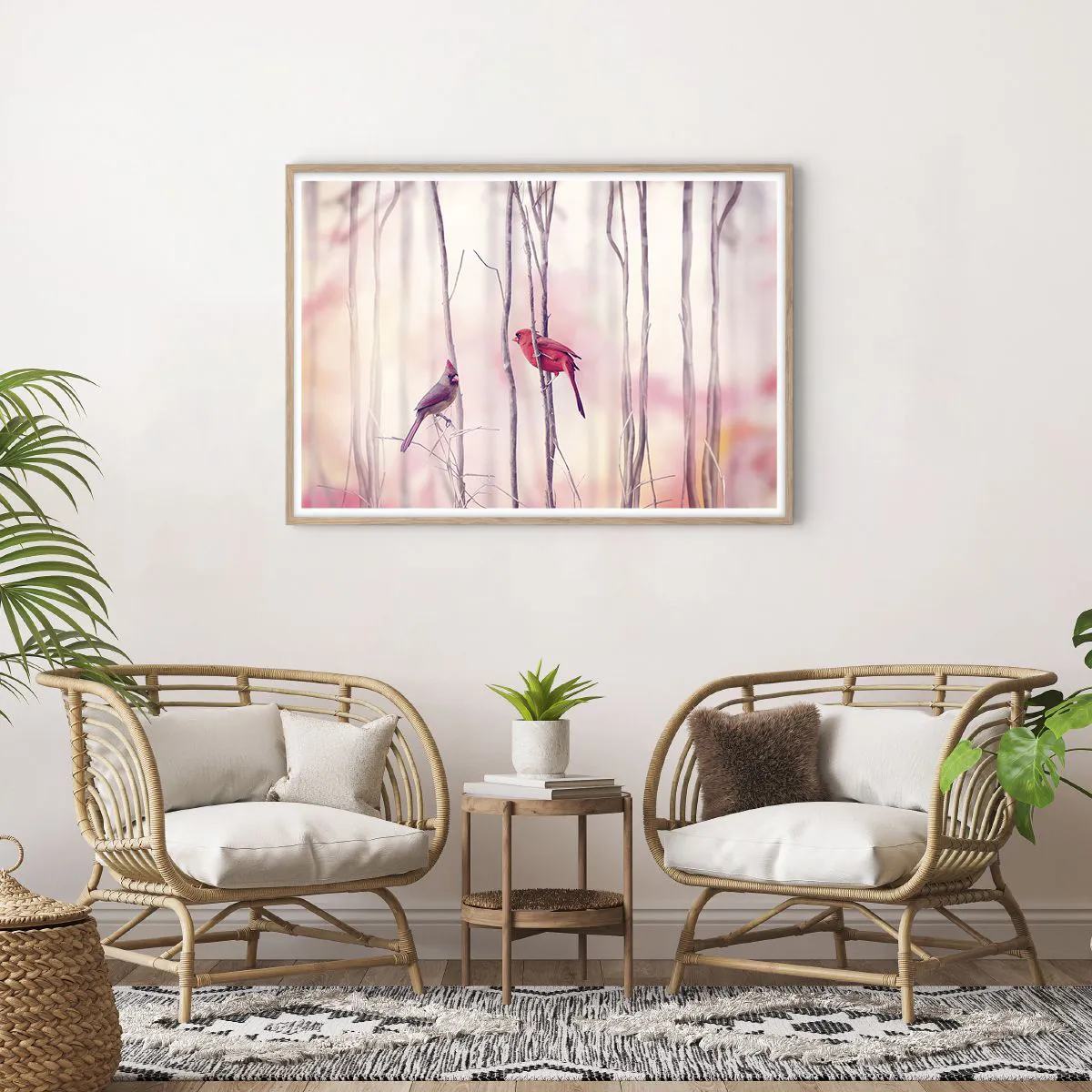 Plakat i ramme af lyst egetræ - Fortællingen om den lyserøde skov - 100x70 cm